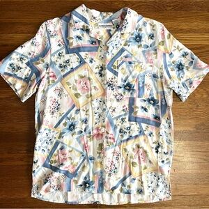 Alfred Dunner 10 vtg camp shirt Rayon pastel floral cottagecore grannycore